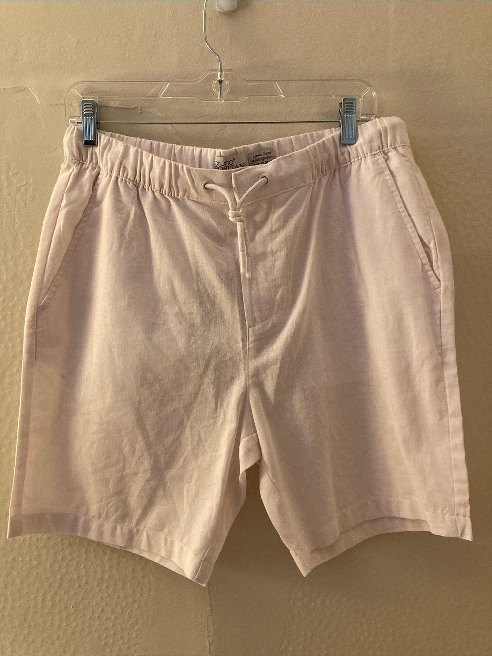 NWT Men's Light Pink Linen Blend Elastic Waist Drawstring Shorts